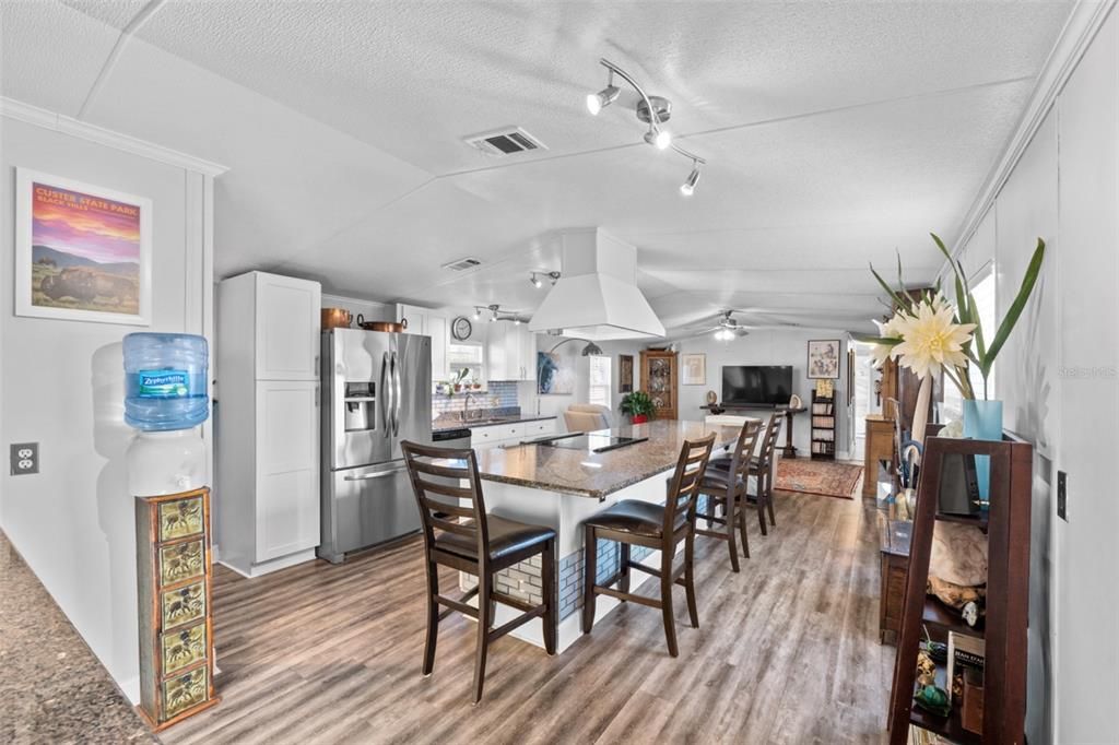 Kitchen with extra large island & Living room