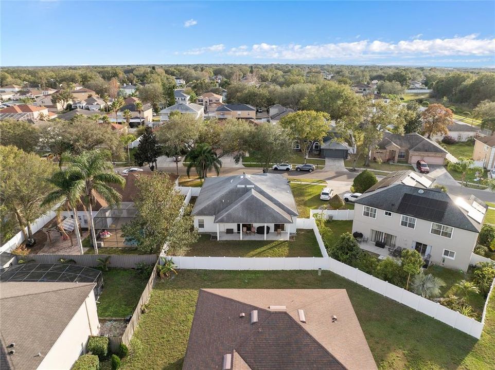 AERIAL VIEW OF THE EXTERIOR OF THE HOME.