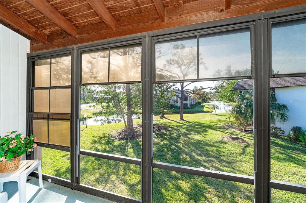 Large lanai with pond view