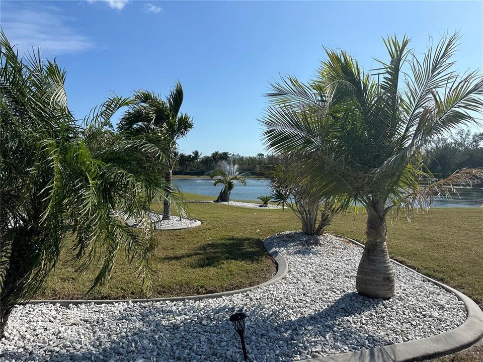 Beautiful landscaping,pond and fountail behind home