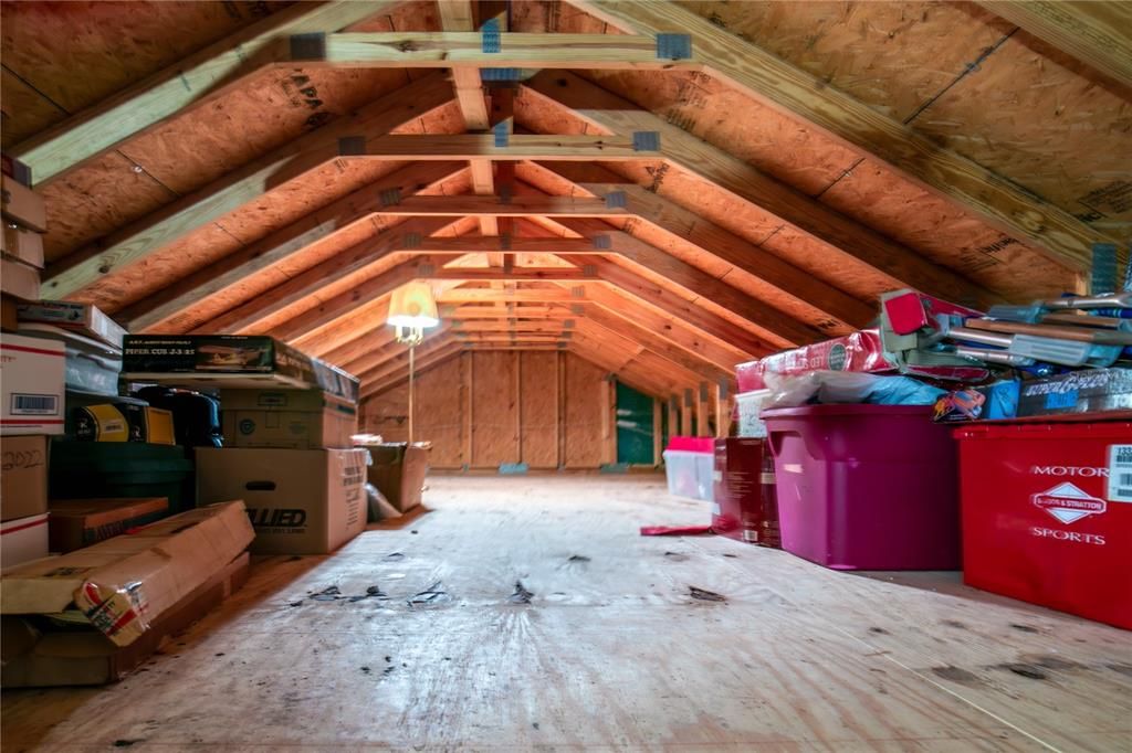 storage above garage with heavy duty pull down steps