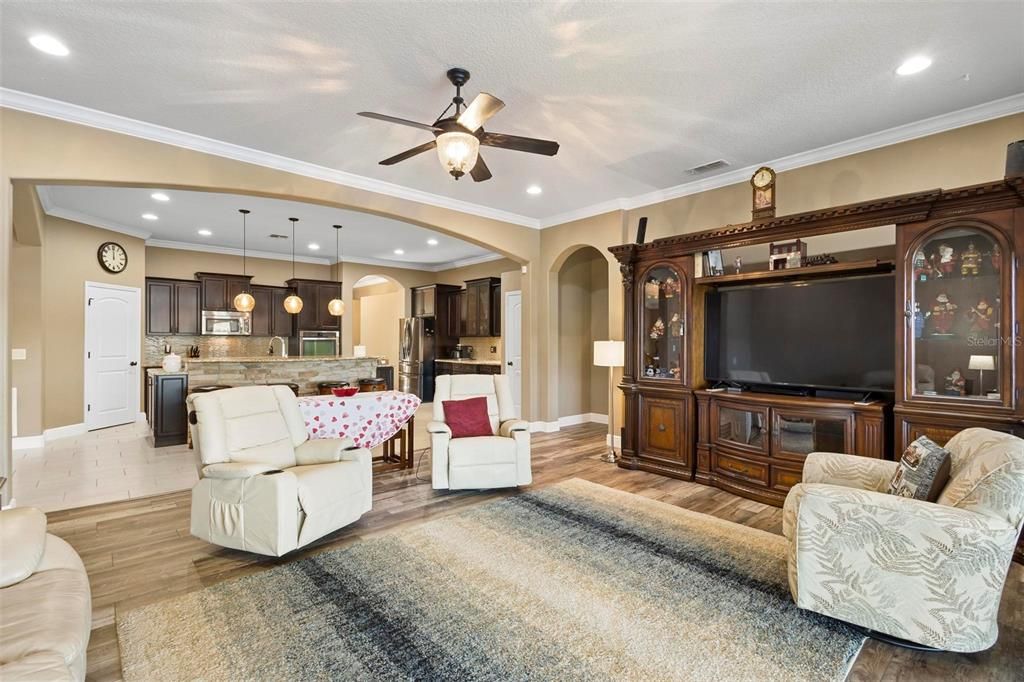 Family room towards kitchen.