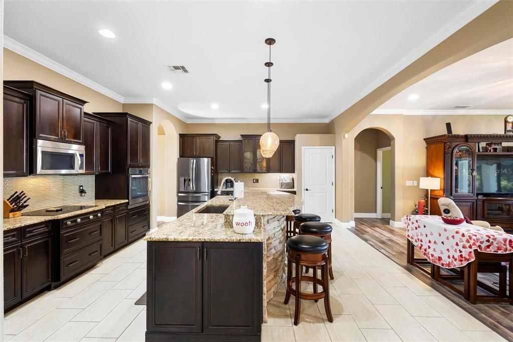 Kitchen. Family room at right.