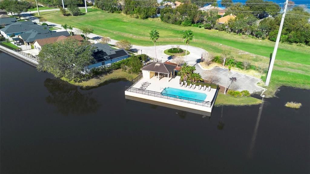 Overhead view of Quail Lake resident's swimming pool.