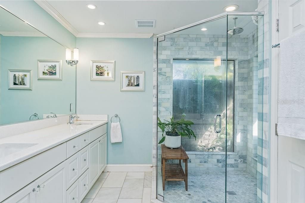 Shower dream that looks out to garden area