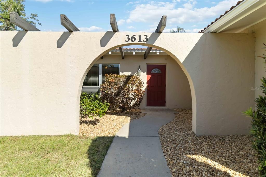 Entrance with architectural element.