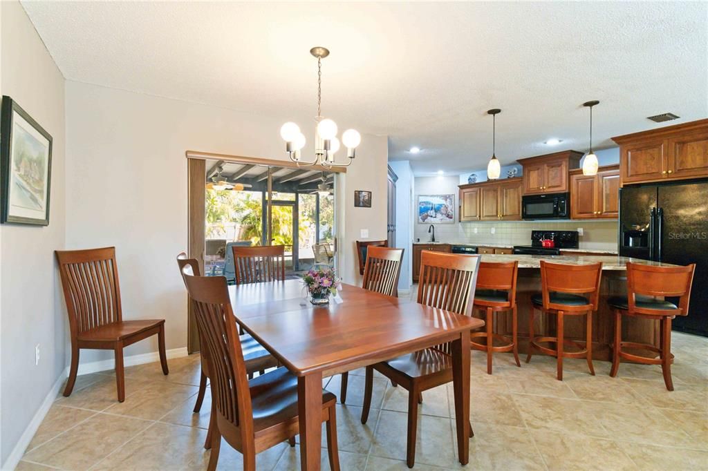 Overview of dining area and kitchen