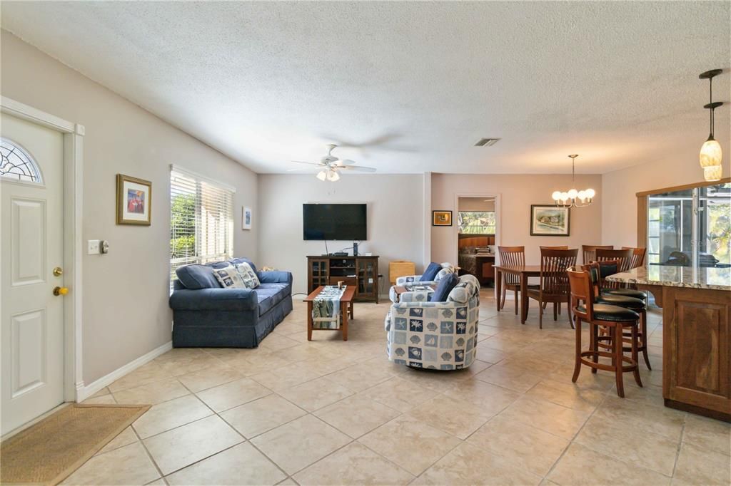 Overview of the living-dining area and kitchen.