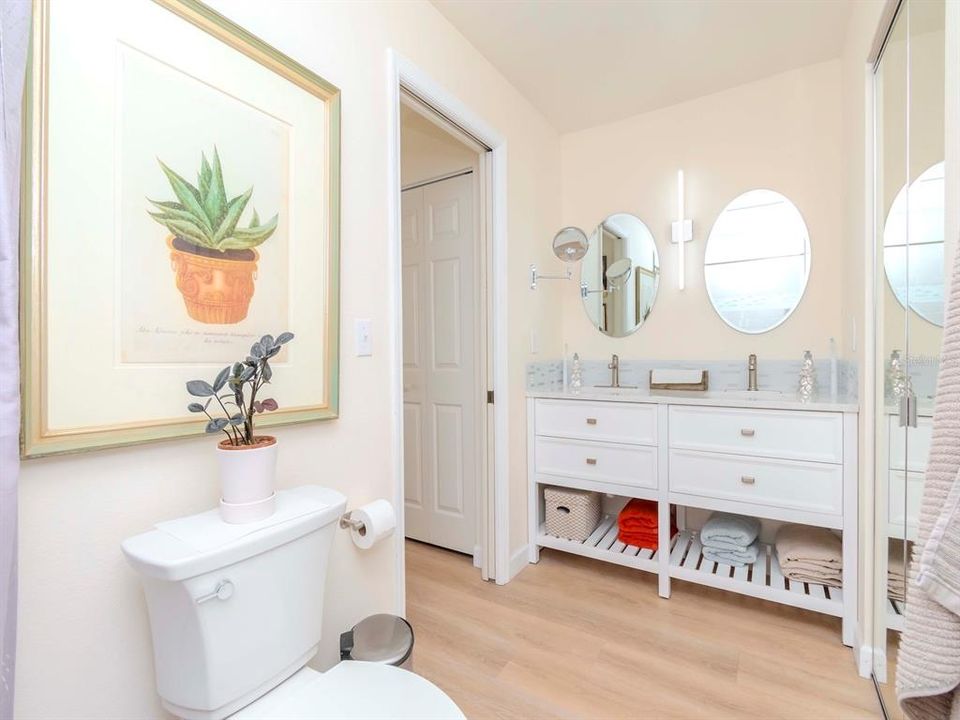 New twin sink vanity in the primary bathroom