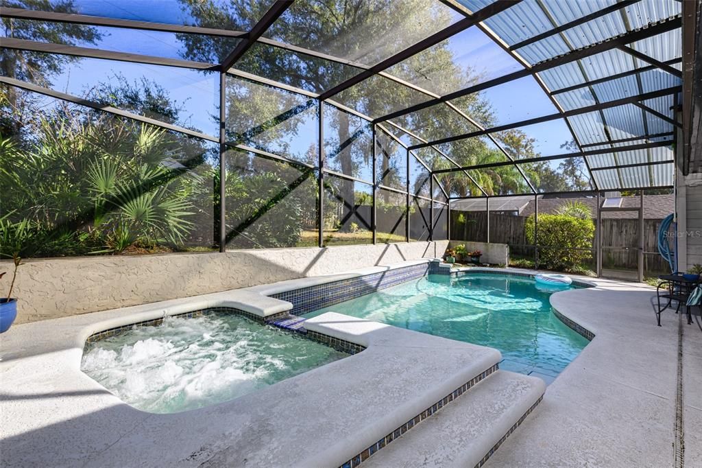 Very peaceful backyard with screened in pool/spa.