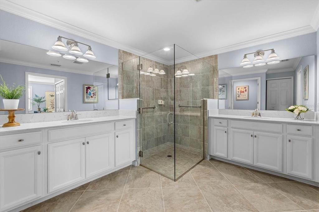 Primary Bathroom with split vanities