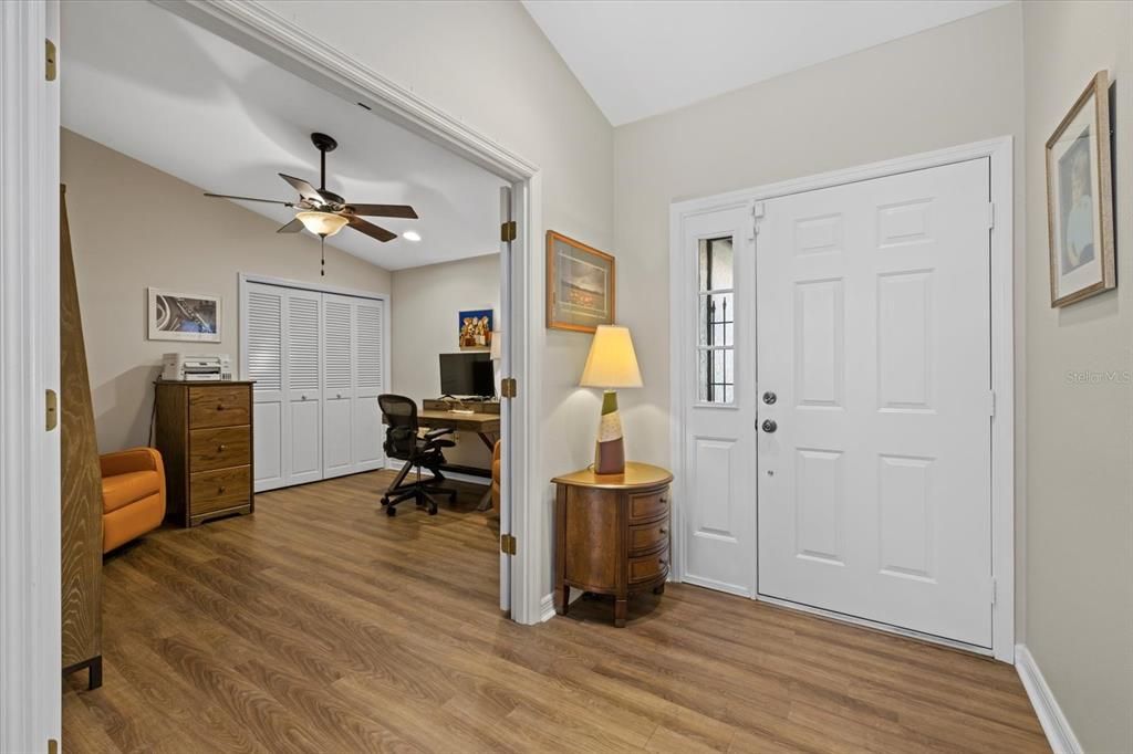 Front entry with closeted third bedroom off foyer, currently used as an office.