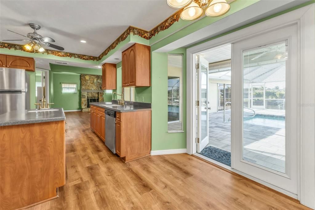 French doors to the Lanai and pool