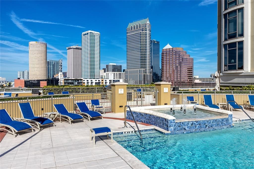 Heated spa next to the pool