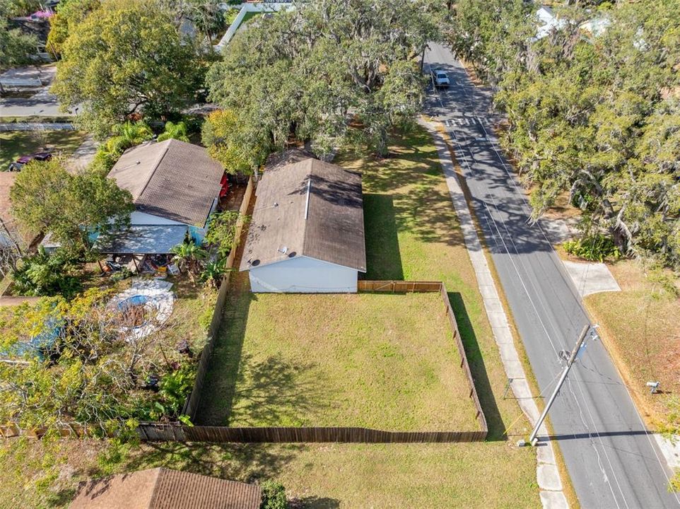 Aerial view of backyard.