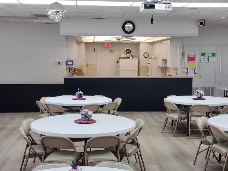 Kitchen is used for Koffee Klatch, Men's club pancake breakfast and many women's/social/men's club sponsored events.