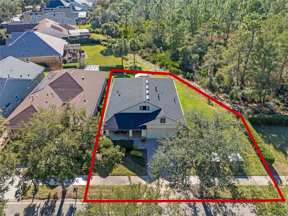 Aerial view from the front of the home w/ a conservation area view