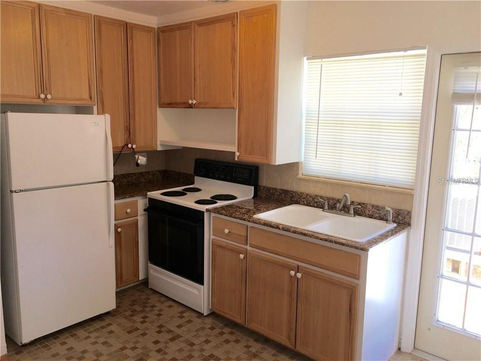 Kitchen has granite countertops