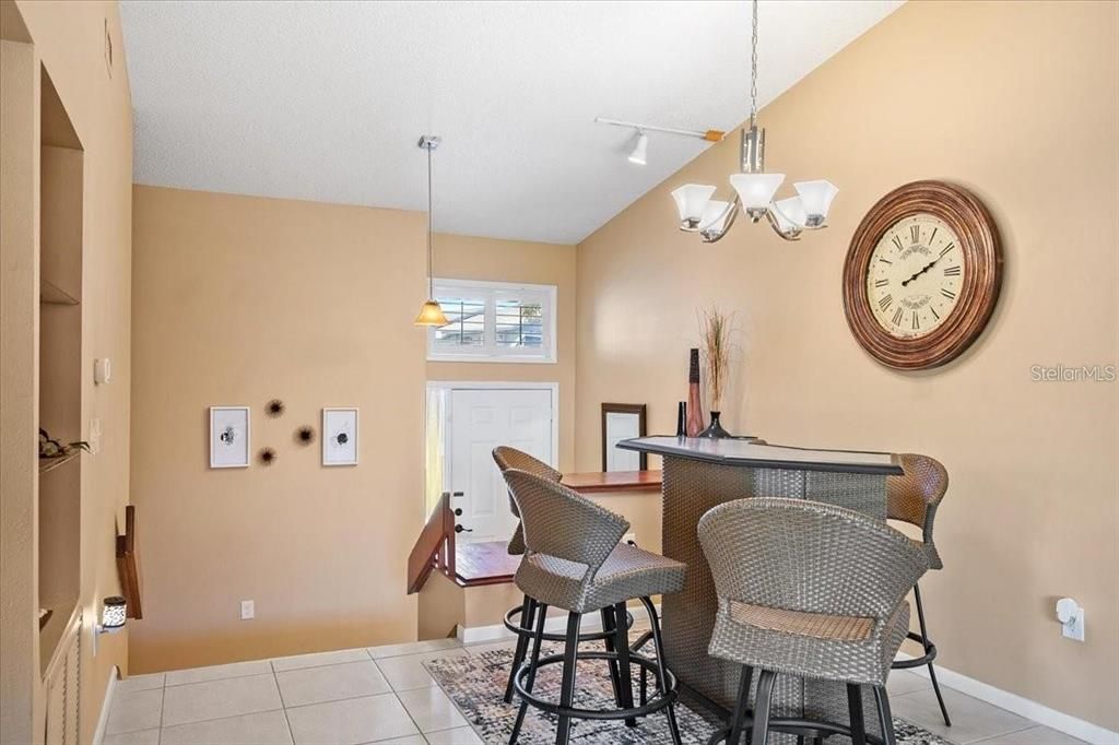 Bar area with built-in shelving