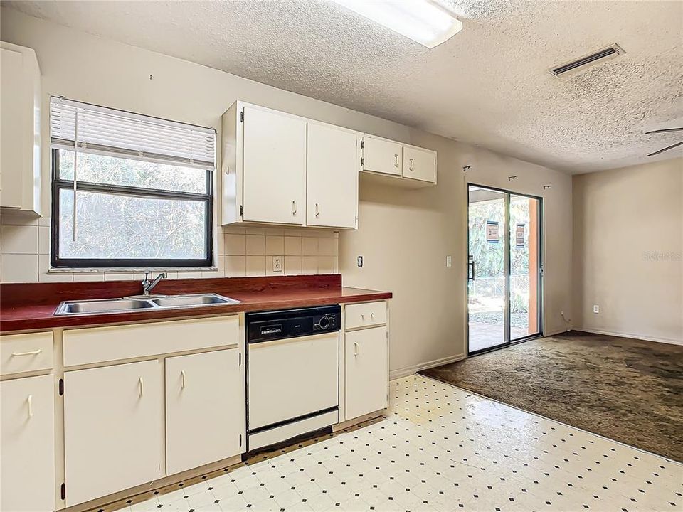 Kitchen open to dining area