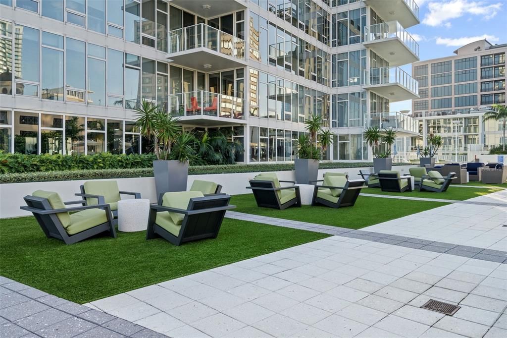 Outdoor seating on the pool deck.