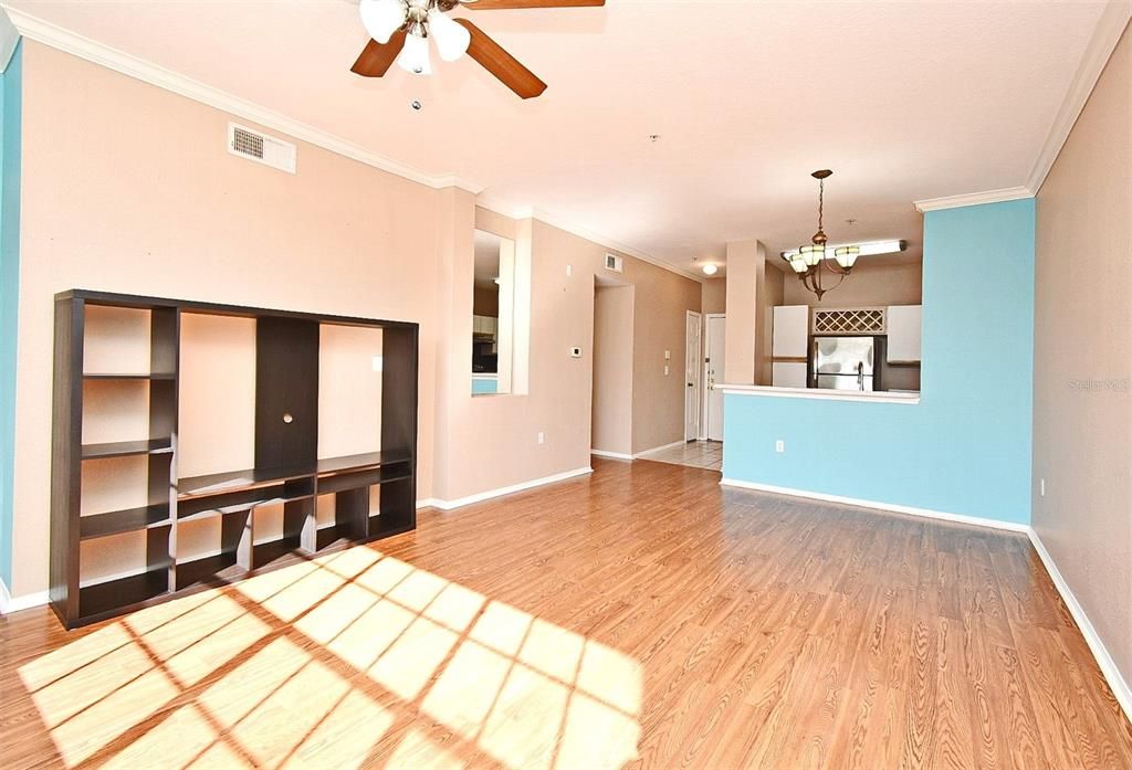 View from Living room through dining to kitchen