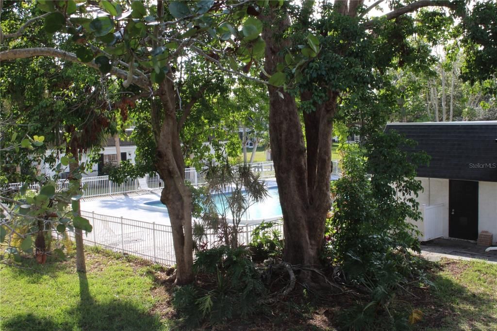 Screened in lanai with pool and tennis court view