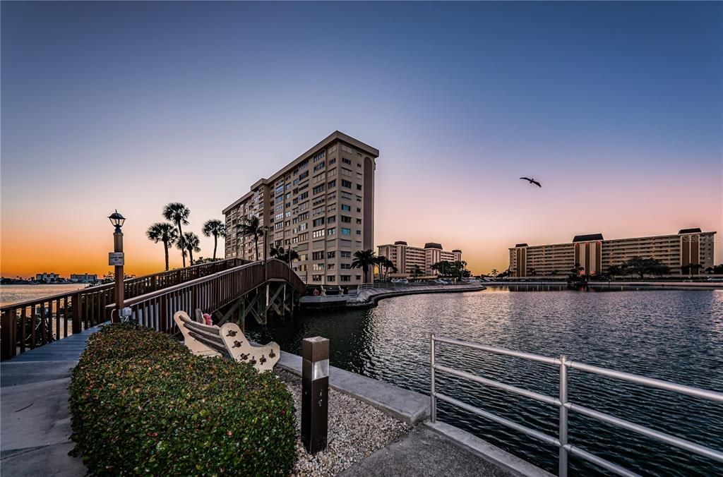 Lagoon and walking track at sunset