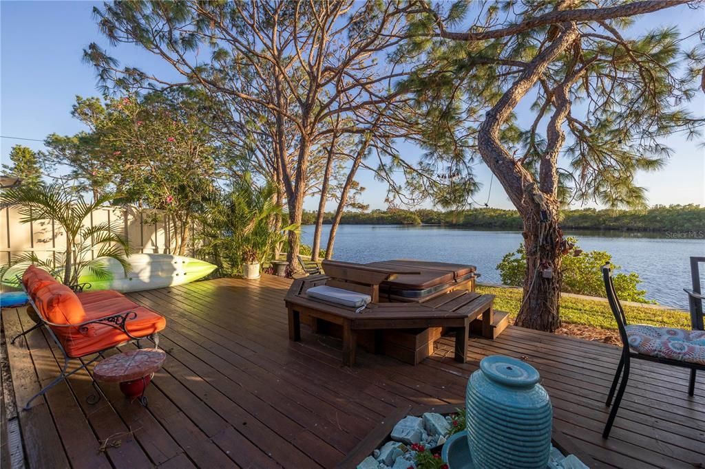 Beautiful Real Wood Deck newly constructed in 2018.  Envelops the Hot Tub Spa and provides the best view in town.