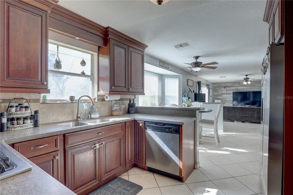 View of kitchen from side entry hallway