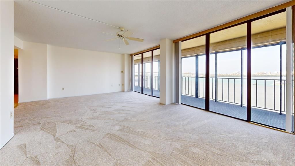 Large living room with water views