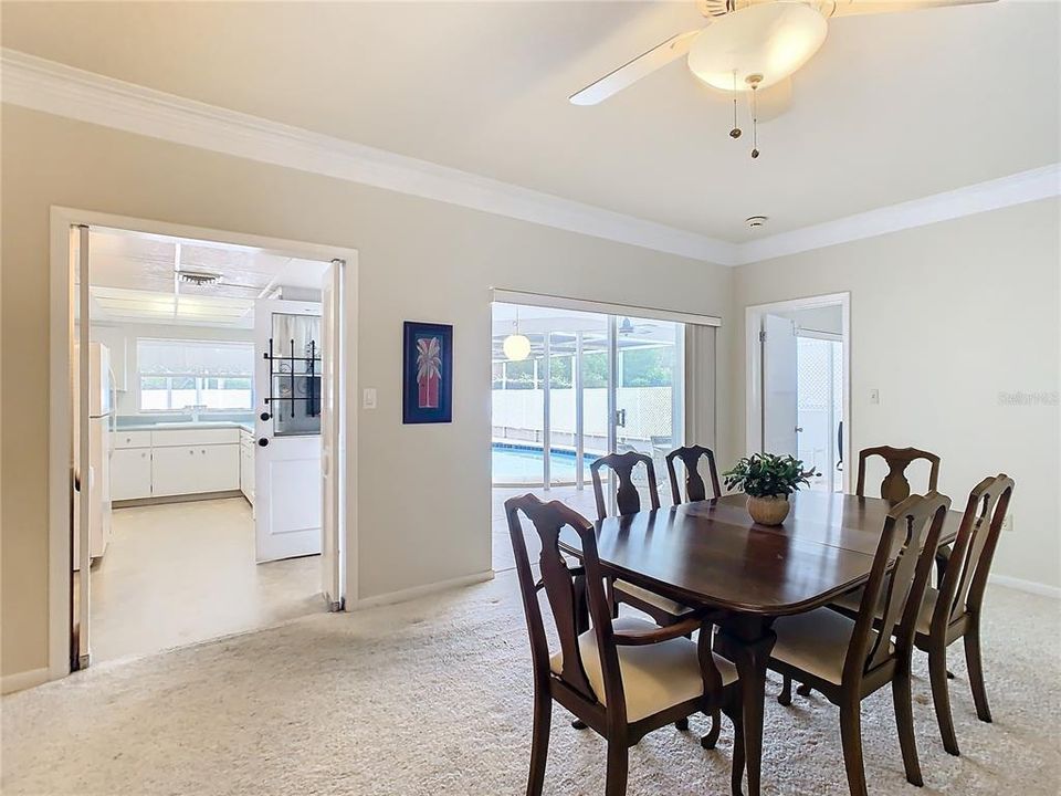 The dining room has easy access to the kitchen.