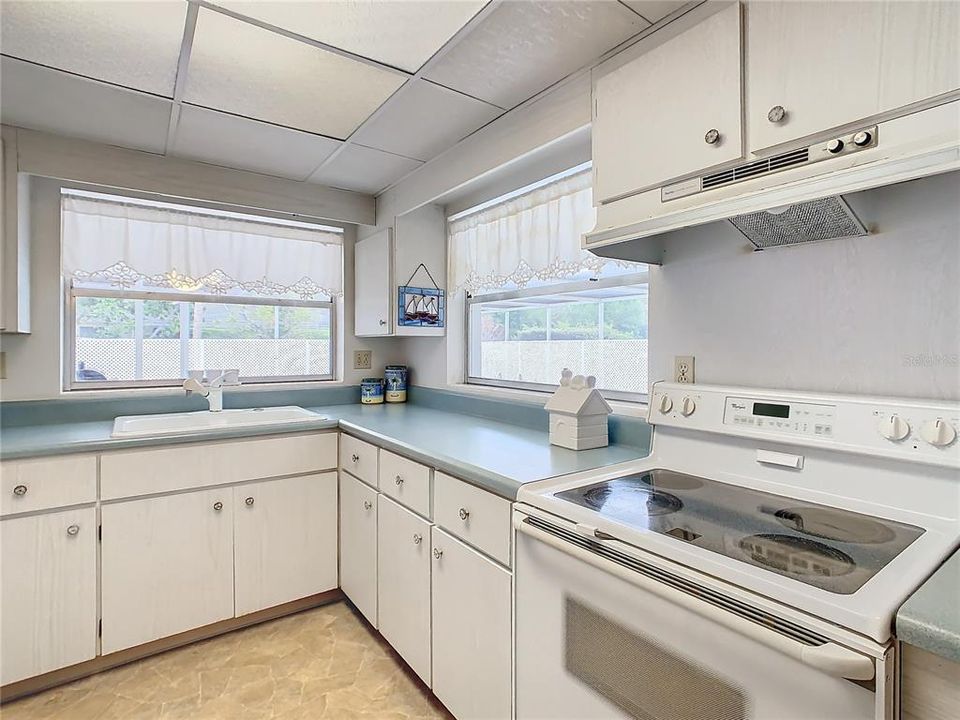 Both windows in the kitchen are designed as pass thru's to the lanai