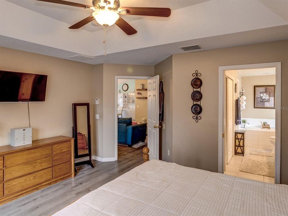 Master bedroom with view of the master bath.