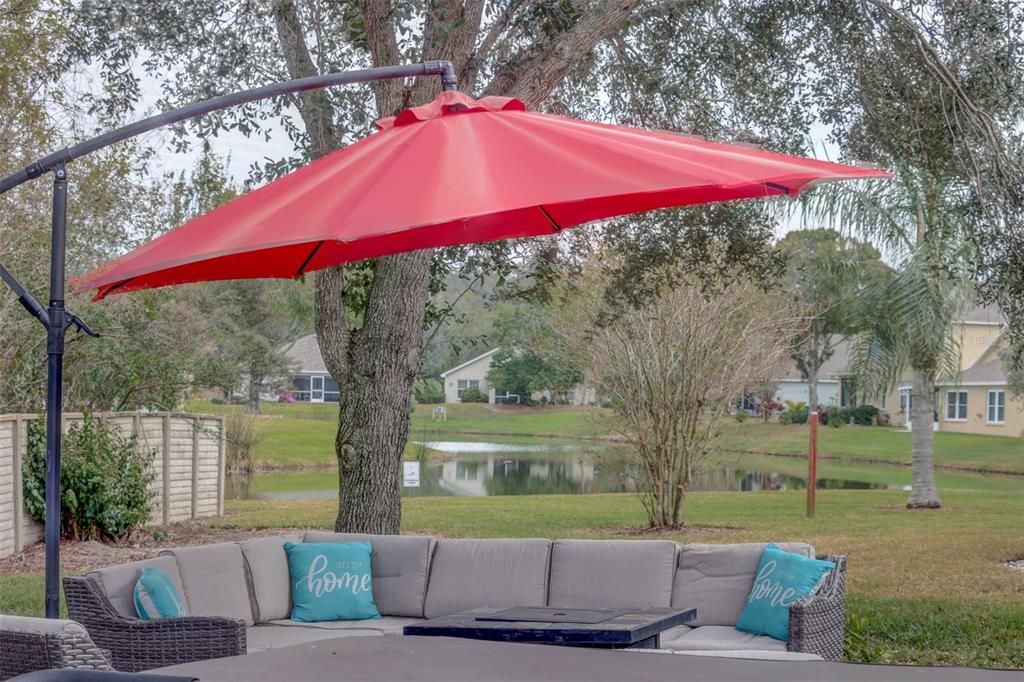 Outside patio with pond view