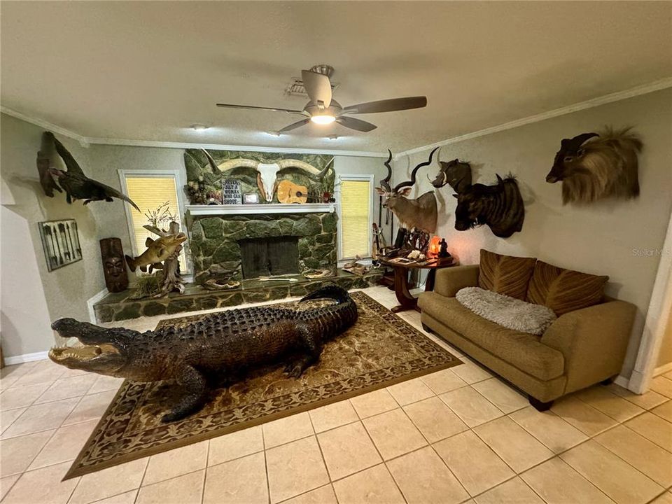 Living Room with Wood Burning Fireplace