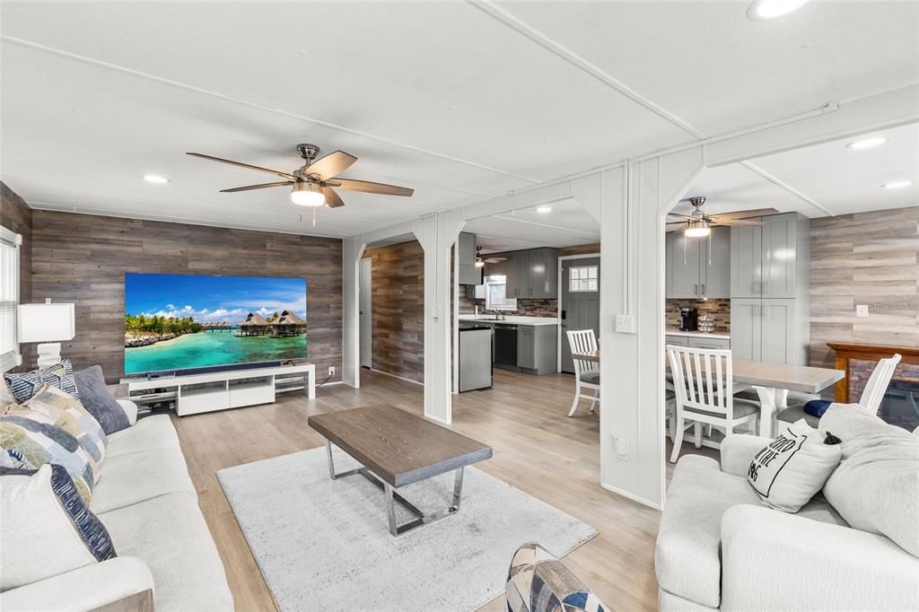 Living room leading into Dining room & Kitchen