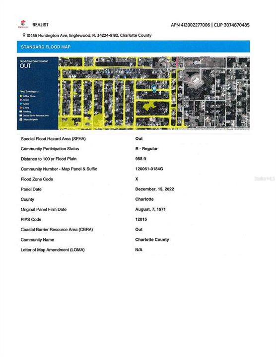 Flood map showing property is not in a flood zone.