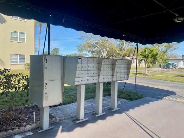 Mailbox area at front of building