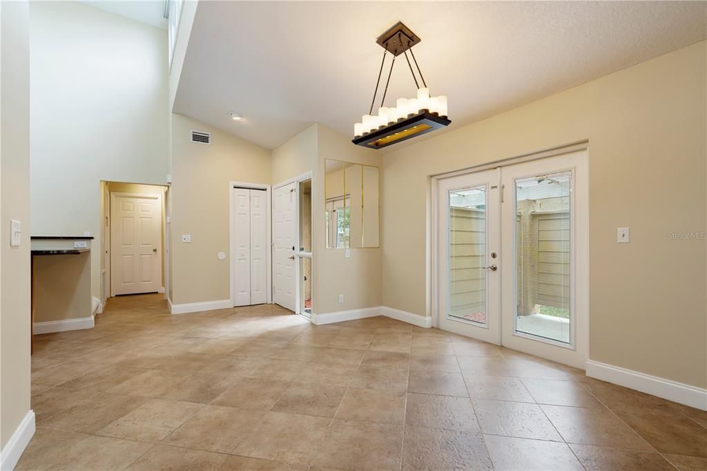 Upgraded diagonally laid ceramic tile floors throughout the living room, dining room, ktichen and bathrooms.