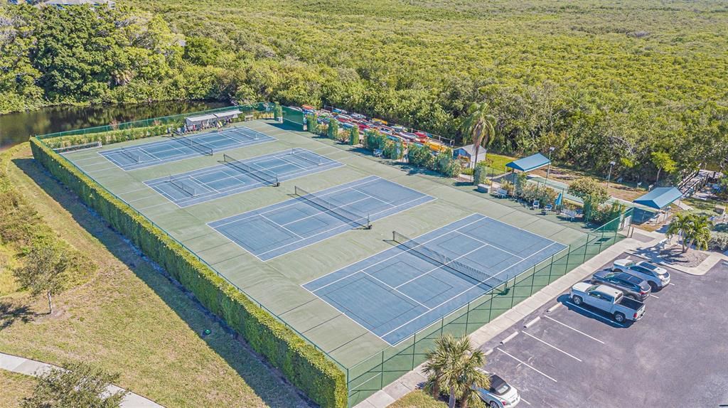 Lighted tennis courts.