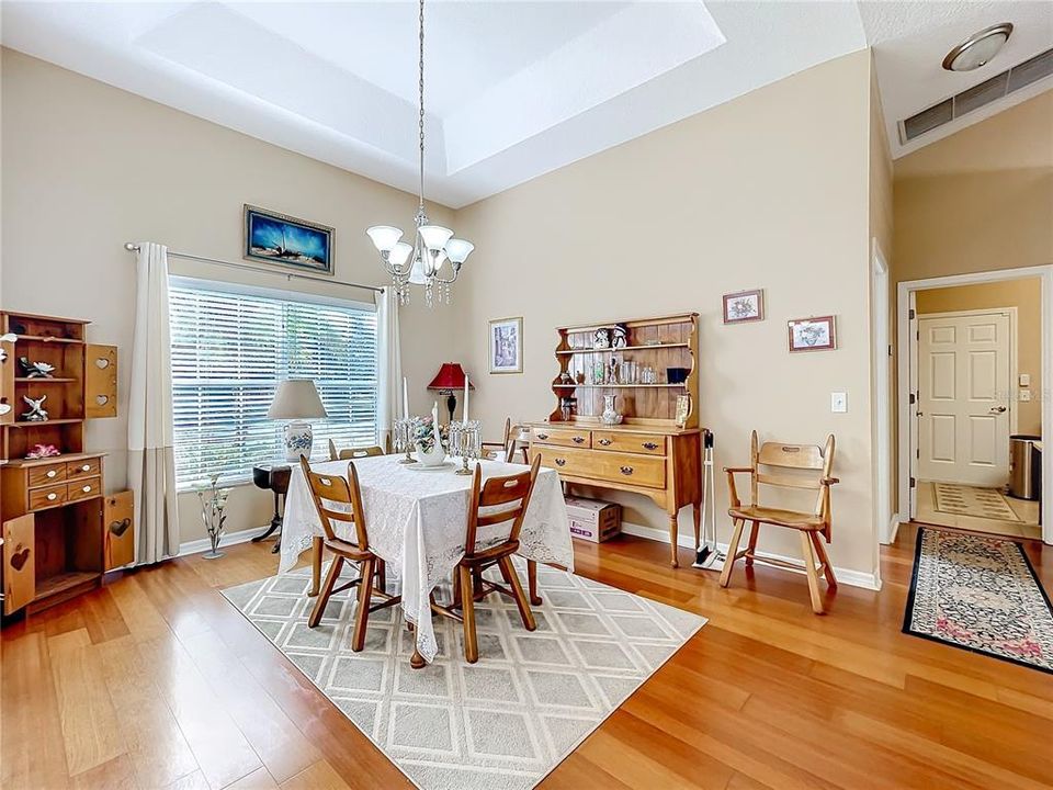 The dining room is large enough for a full dining set and features a tray ceiling. Imagine get togethers with friends and family in this open space.