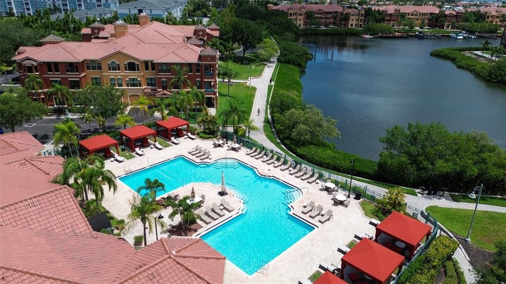 community pool with cabanas