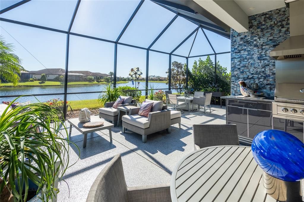 Oversized lanai with pond views