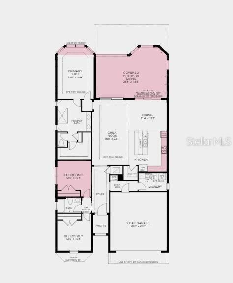 Structural options added include: Gourmet kitchen, 3rd bedroom in place of flex, 10' high ceilings, sliding glass doors at gathering and dining rooms, 8' interior doors, bay window at primary suite, extended covered lanai, line for future gas fireplace, outdoor kitchen rough-in, pre-plumb for future laundry sink, and 4' garage extension.