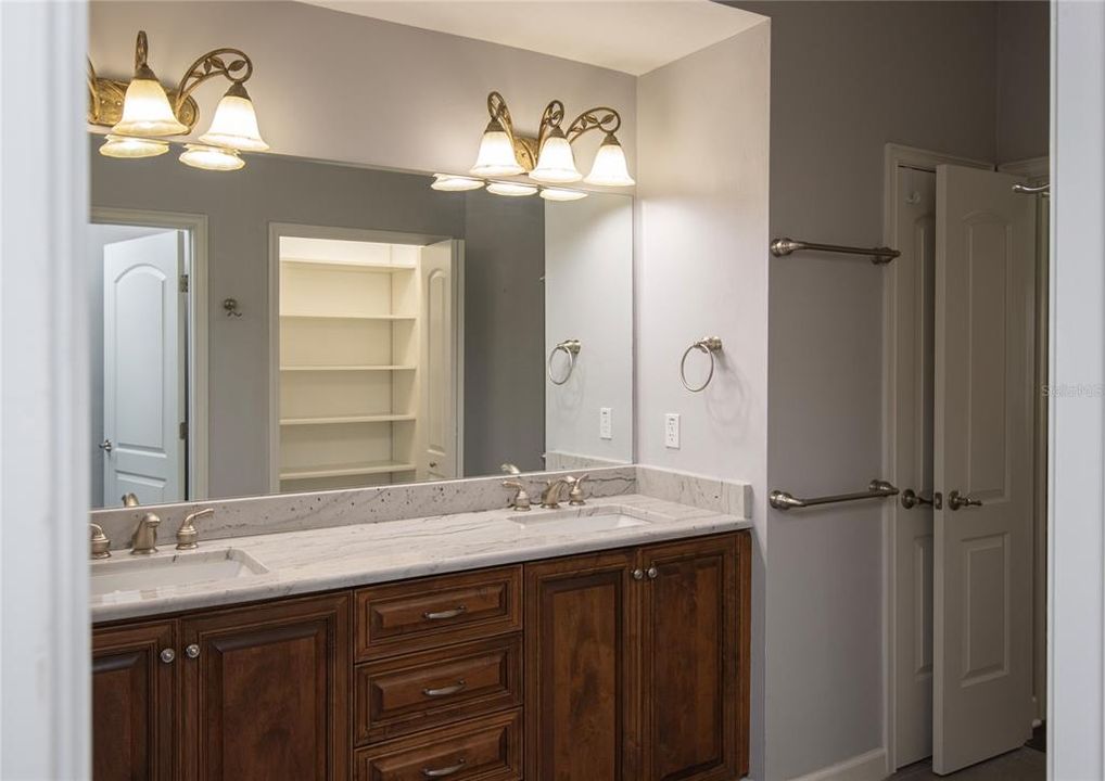 MASTER BATH DOUBLE SINK VANITY, MARBLE COUNTERTOP