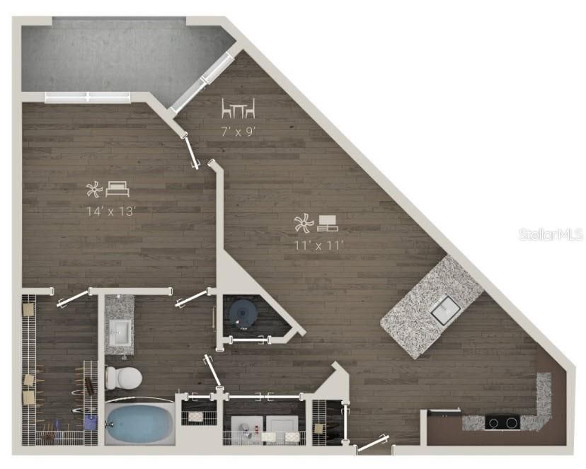 En Renta: $1,985 (1 camas, 1 baños, 815 Pies cuadrados)