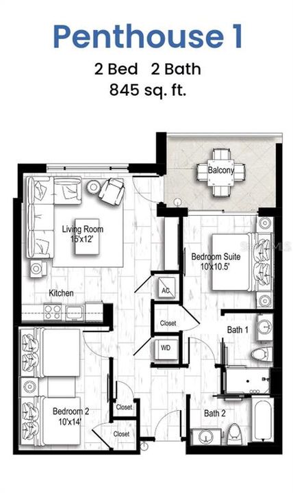 For Sale: $981,530 (2 beds, 2 baths, 847 Square Feet)