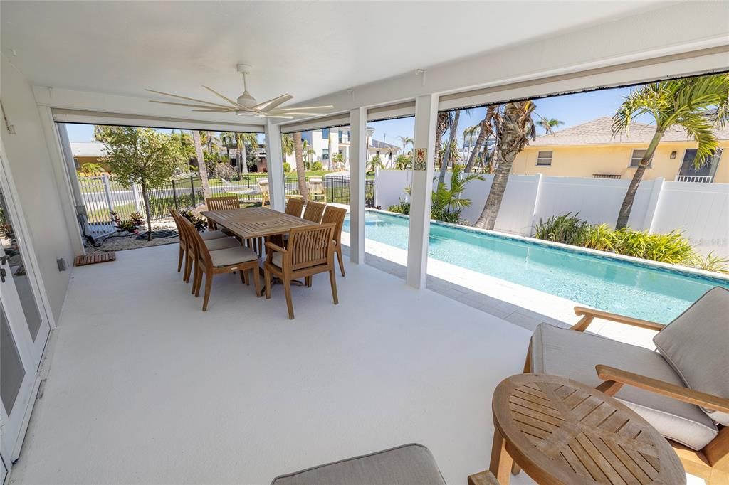 Covered Patio with remote-controlled Hurricane Storm Shades