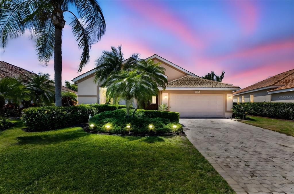 Twilight version of the front of the home